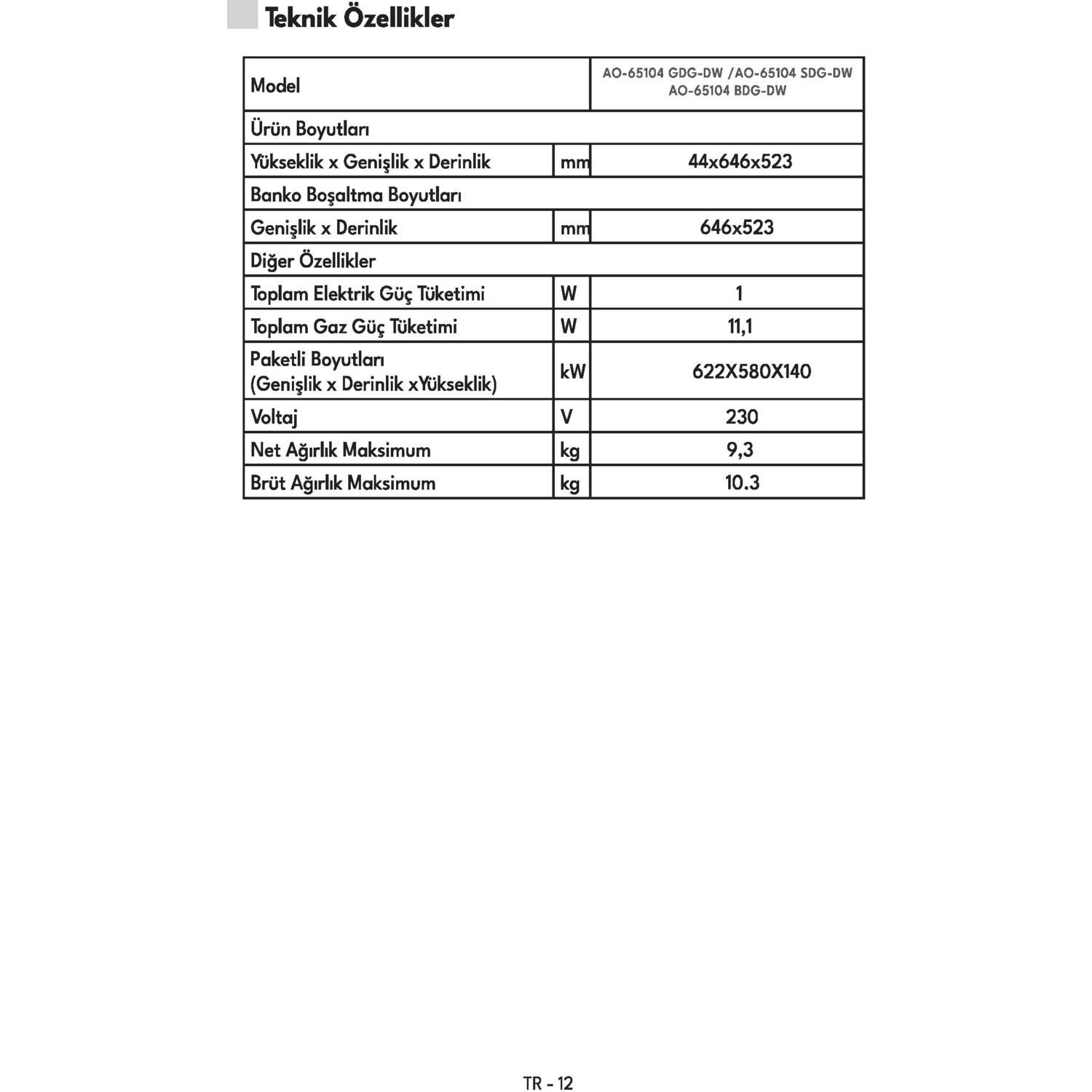 Vestel AO-65104 BDG-DW Ankastre Ocak