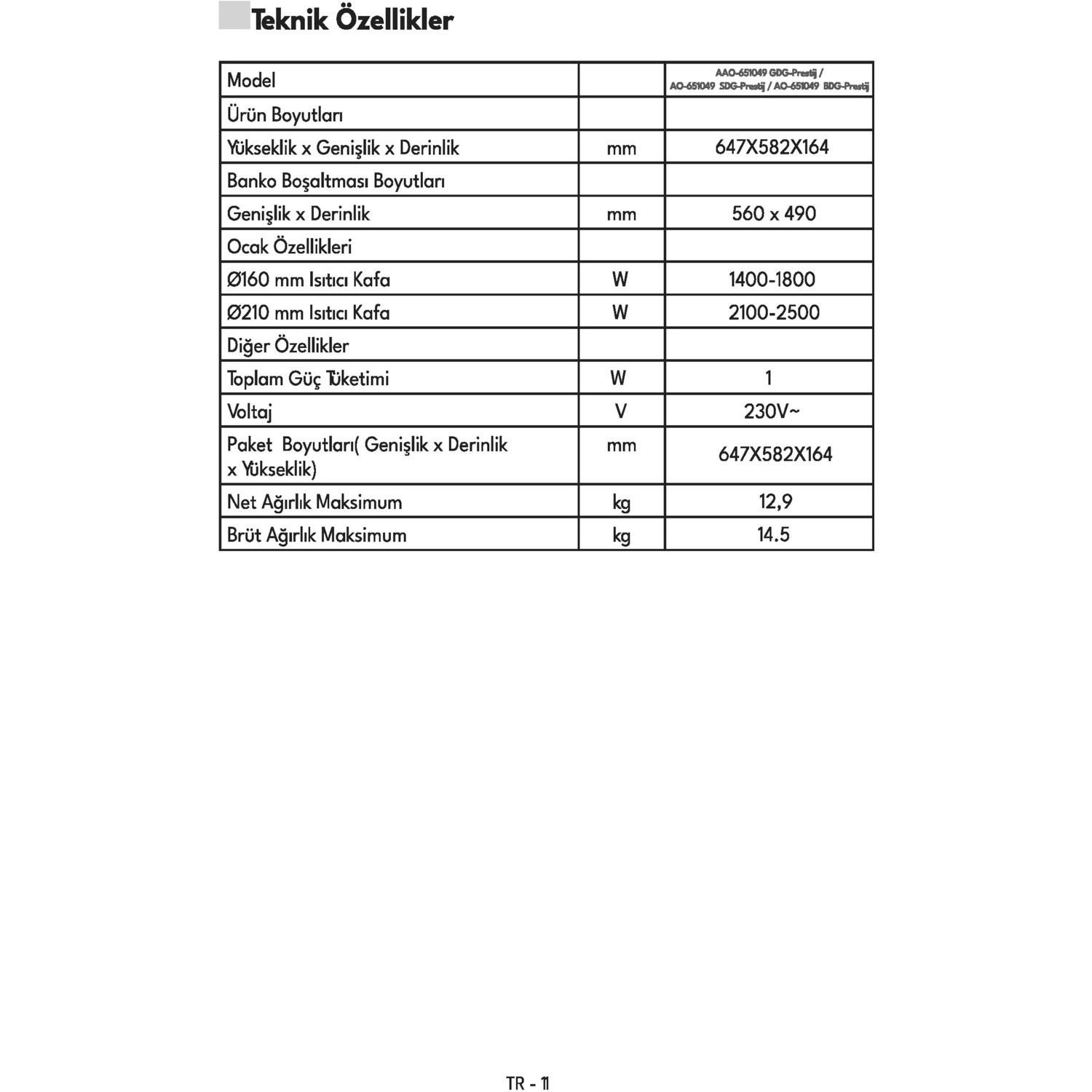Vestel AO-651049 GDG-Prestij Ankastre Ocak